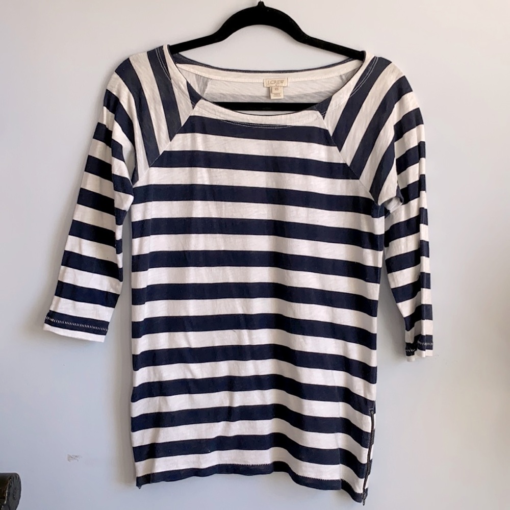 J.Crew navy/white striped 3/4 length sleeve top